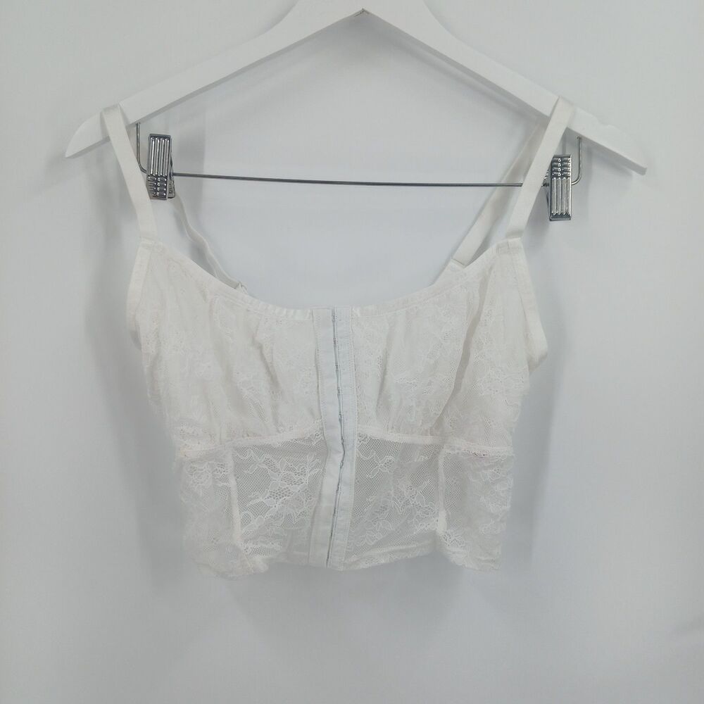 no boundaries Womens White Floral Lace Wireless Bralette cropped top Size large